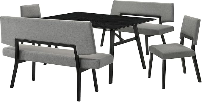 Armen Living Channell Mid Century Modern 5 Piece Black Wood Dining Table Set by ArmenLiving