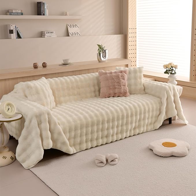 VM VOUGEMARKET Plush Faux Fur Couch Cover Thick Fluffy Fuzzy Sectional Sofa - Image 6
