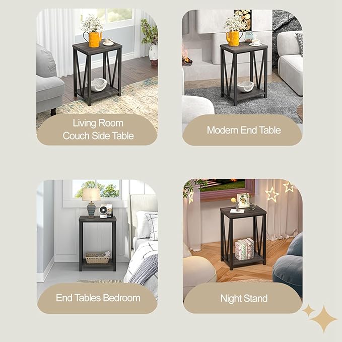 FOLUBAN Small Side Table, Rustic Wood and Metal End Table - Image 5