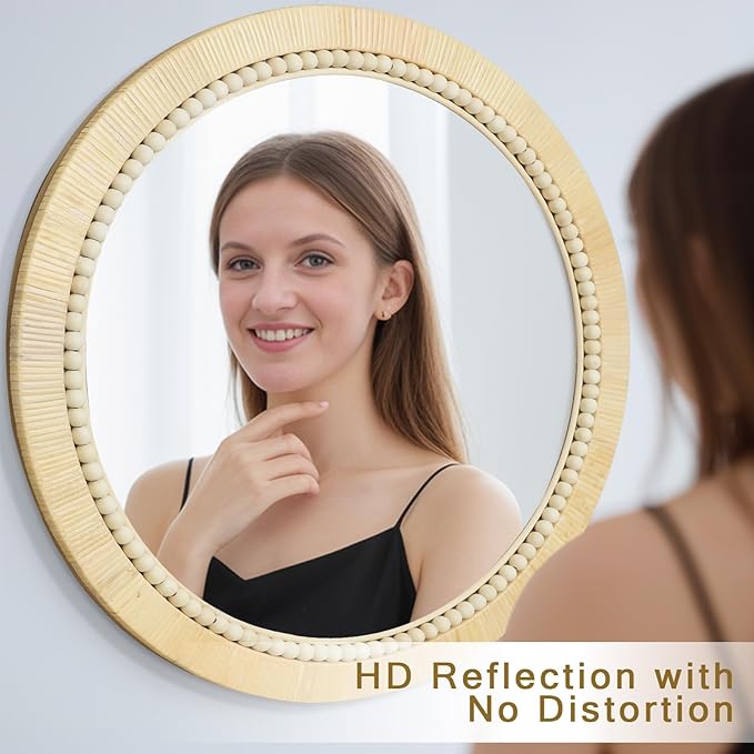 ULIKE Round Rattan Mirror, Bathroom 30 Inch Rustic Farmhouse Wall Decor - Image 2