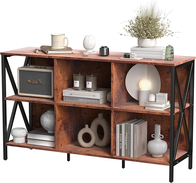 Horizontal Bookshelf Bookcase, Cube Storage Organizer Shelf, Industrial Wide by Adompacat
