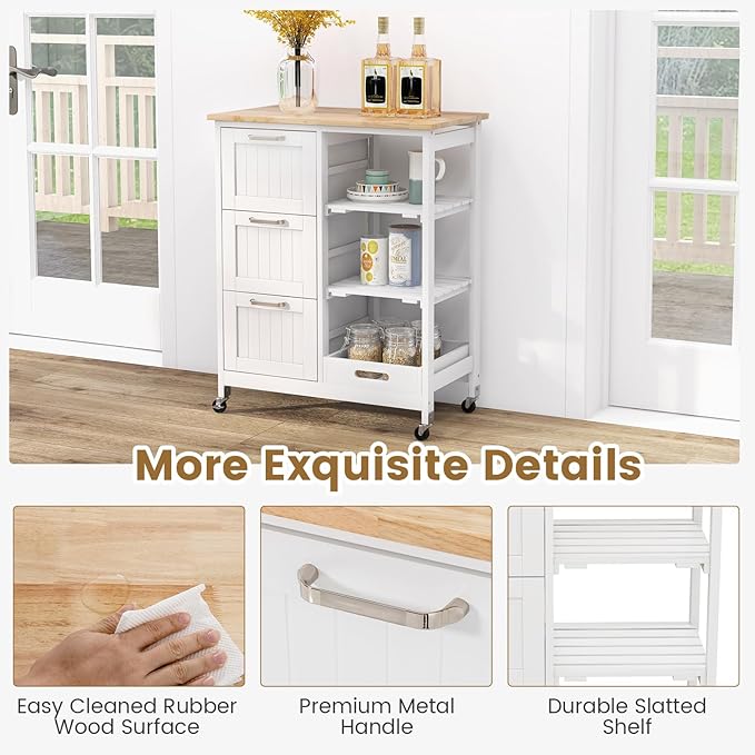 COSTWAY Kitchen Storage Island Cart on Wheels, Kitchen Rolling Trolley Cart - Image 7