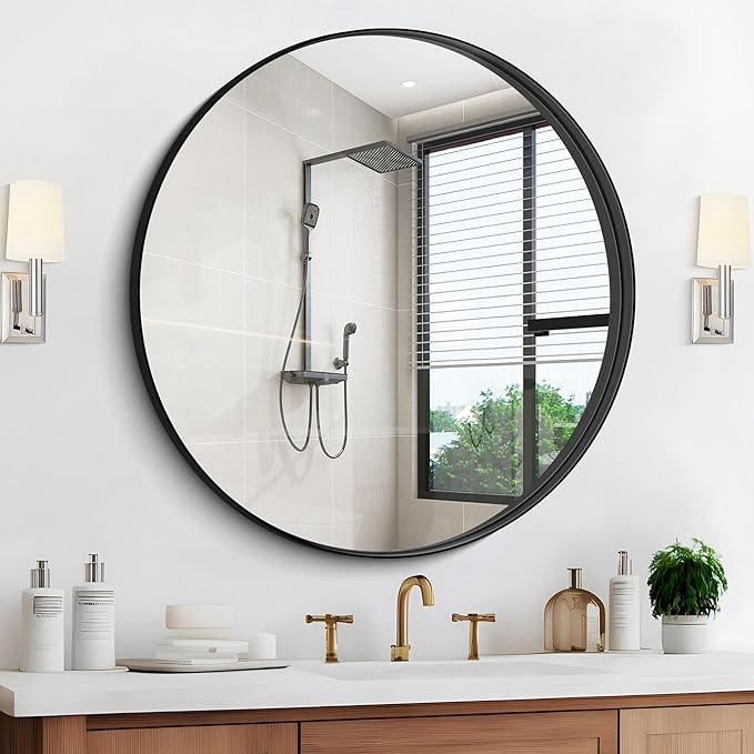 Black Round Mirror 36 inch Deep Frame Circle Mirror, Metal Framed Bathroom - Image 3