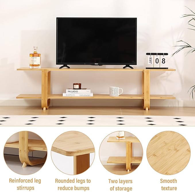 Tiita Bamboo TV Stand for 55 Inch TV, Entertainment Center - Image 6