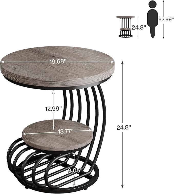 Tribesigns Round End Table: 2 Tiers Wood Side Table Set of 2 - Image 2