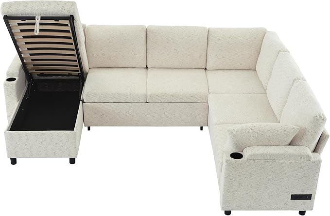 Eafurn Oversized U Shaped Sectional Sleeper Sofabed Pull Out Couch Bed - Image 7