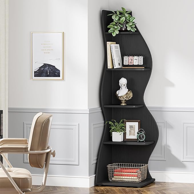 Tribesigns Corner Shelf, Modern 5-Tier Wall Corner Bookshelf, Stylish Corner - Image 7