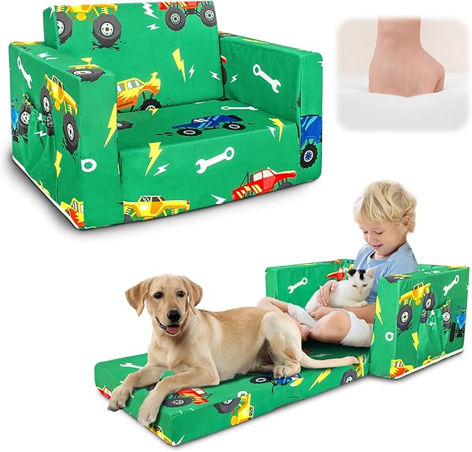 Kids Couch, 2-in-1 Kids Fold Out Sofa, Convertible Toddler Couch to Lounger by Beavtaens