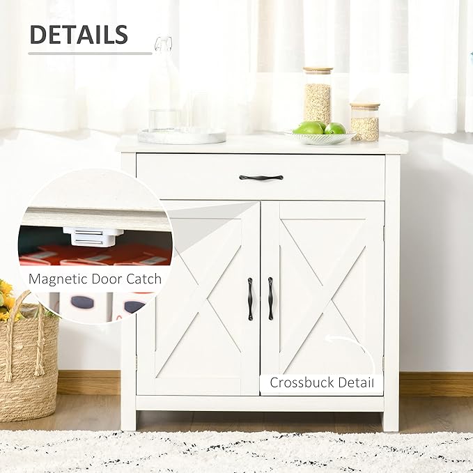 HOMCOM Farmhouse Sideboard Buffet Cabinet, Barn Door Coffee Bar Cabinet - Image 7