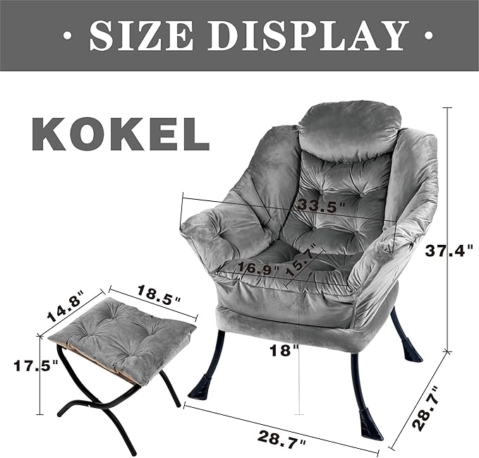 Lazy Chair with Folding Ottoman, Living Room Chairs, Accent Contemporary Lounge - Image 2