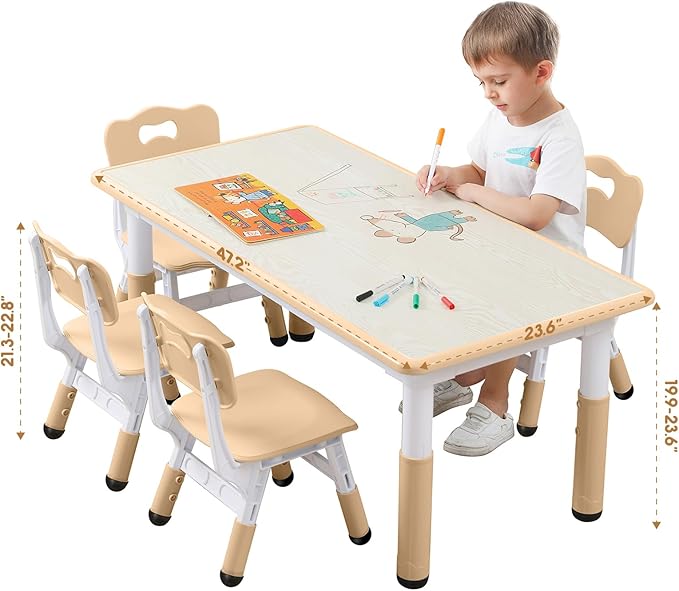 Kids Table and Chairs Set, Height Adjustable Desk - Image 7