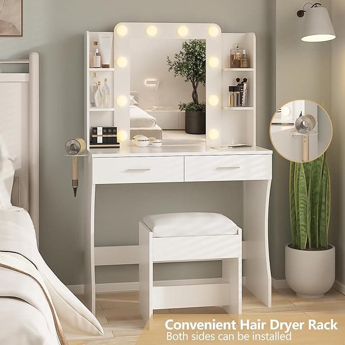Vabches Vanity Desk with Lights, Makeup Vanity with Power Strip, Dressing Table - Image 2