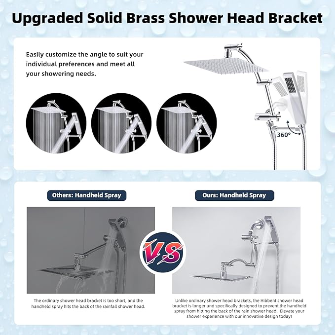 Hibbent All Metal 12'' Rainfall Shower Head, Dual Shower Head Combo, High - Image 2