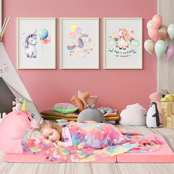 Unicorn Kids Couch Fold Out 2-in-1 Toddler Sofa Fold Out - Image 7