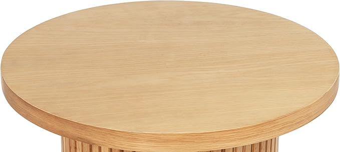 Solid Wood End Table Round 16.93" D, Wooden Accent Drum End Table, Unique Oak - Image 7