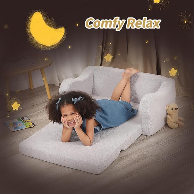 Extra Wide Toddler Chair, 2-in-1 Toddler Couch Fold Out, Convertible Sherpa - Image 5