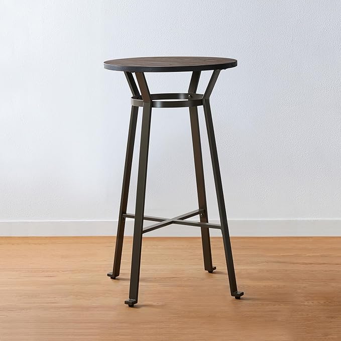 Glitzhome 41.25" H Rustic Steel Bar Table Round Solid Elm Wood Top Dining Room - Image 3
