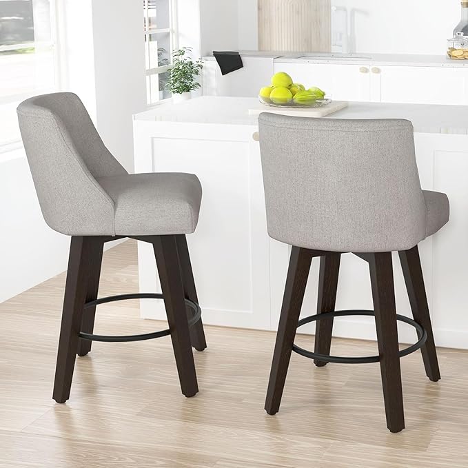 Counter Height Bar Stools Set of 2, 360°Swivel Upholstered Barstools - Image 2