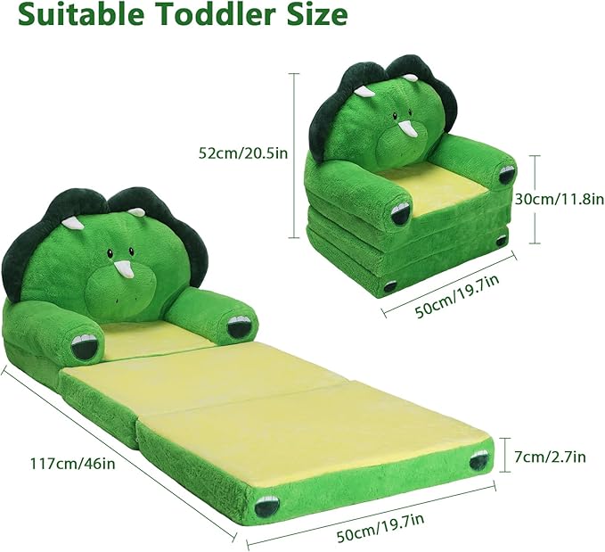Foldable Kids Couch Toddler Backrest Armchair 2 In 1 Flip Open Sofa Bed - Image 3