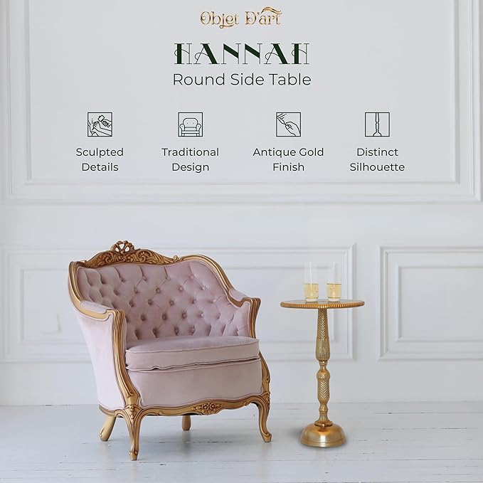 OBJET D'ART Small Round Gold Side Table, Vintage Metal Accent, Coctail and - Image 3