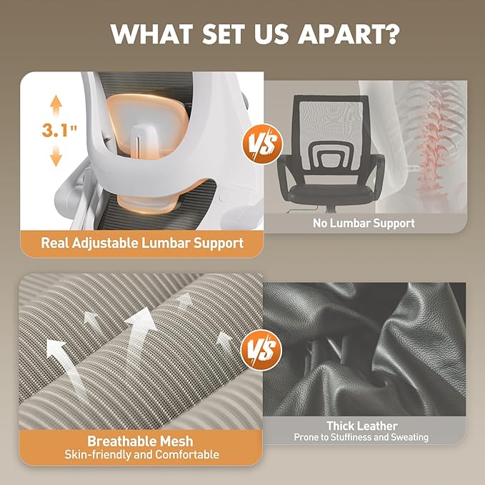 Ergonomic Office Chair with Adjustable Lumbar Support & Headrest, High Back - Image 9