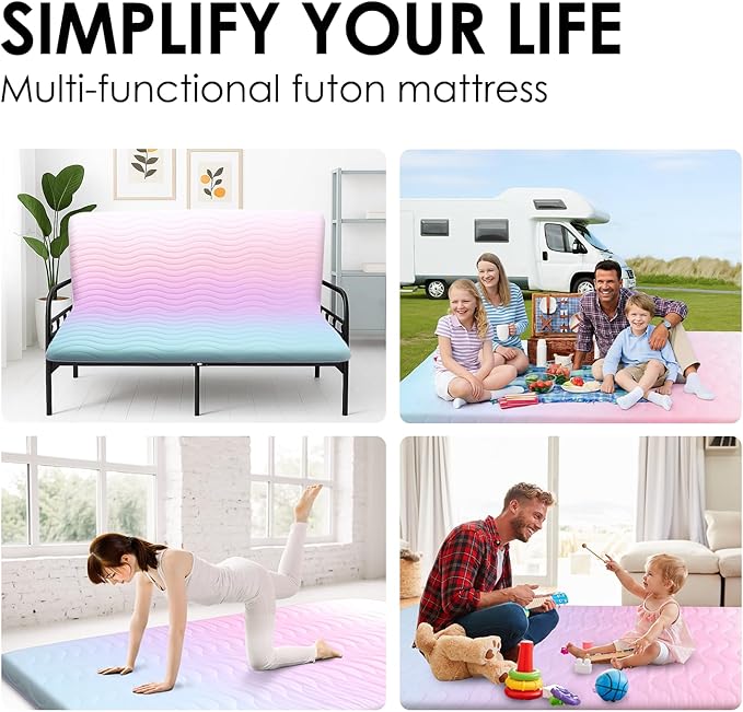 Japanese Floor Futon Mattress, 3.5" Thicken Colorful Rainbow Portable Floor - Image 7