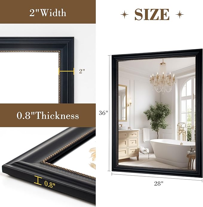 Axeman 28x36 Rectangular Wall Mirror, Decorative Bathroom Mirror, Traditional - Image 5