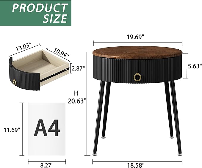 OIOG Side Tables Set of 2, Round Nightstand - Image 2