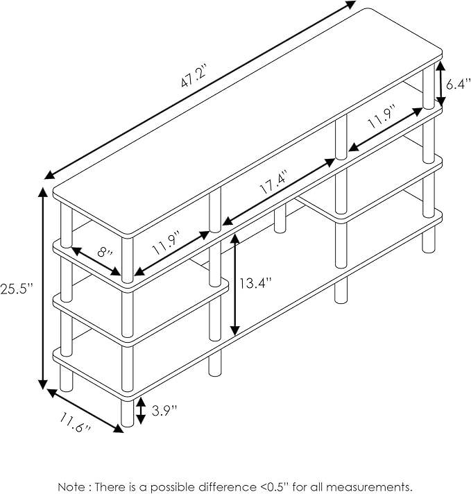 Furinno Turn-N-Tube 4-Tier Multipurpose Wide Shelf TV Stand, French Oak - Image 3