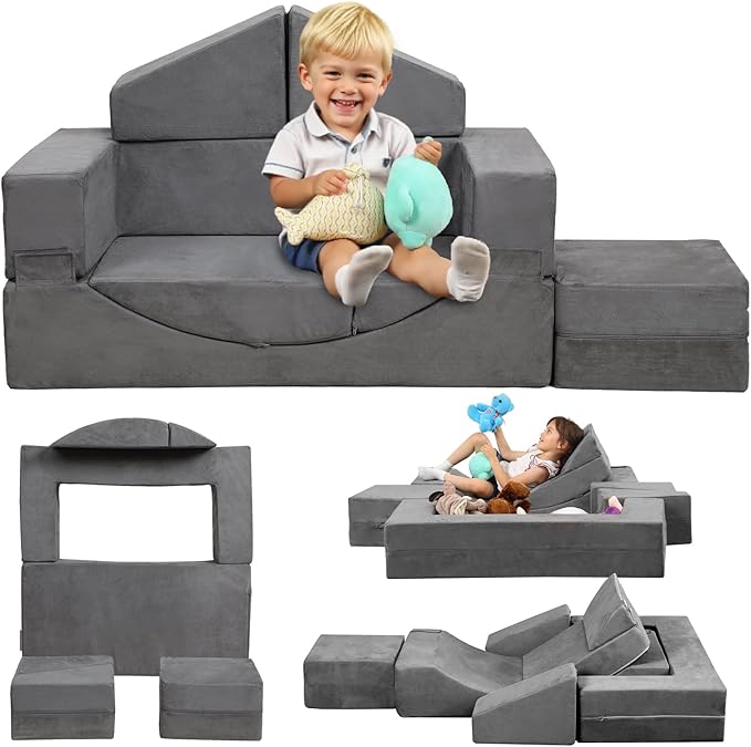 Modular Kids Play Couch, Kids Sofa Toddler Couch, Foam Play Set by HAHASOLE
