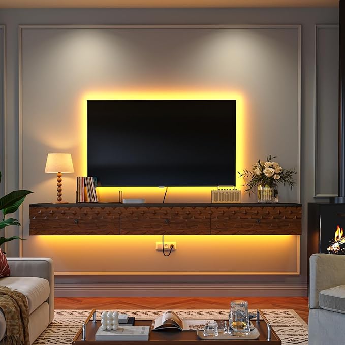 Fully-Assembled Floating TV Stand, Vintage Carved Floating Entertainment Center - Image 9