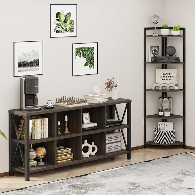 FATORRI 8 Cube Storage Organizer Bookshelf, Rustic Wood Cubby Bookcase - Image 8