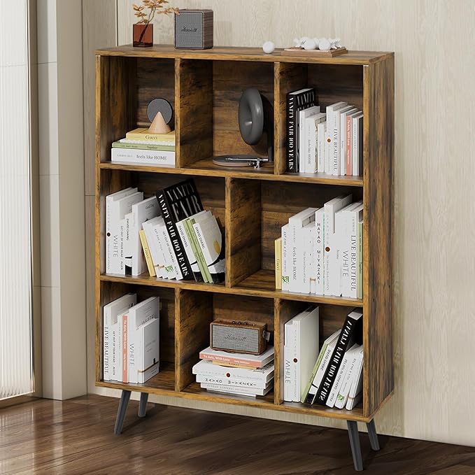 Bookshelf, 3-Tier 8 Cube Open Wooden Book Shelf by GRUSIGN