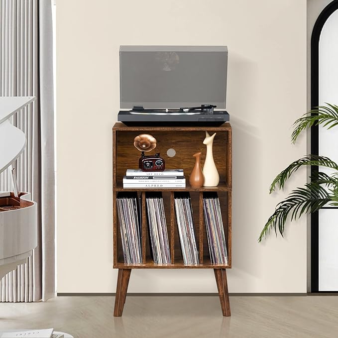 Lerliuo Record Player Stand, Mid-Century Vinyl Storage Cabinet Table - Image 8