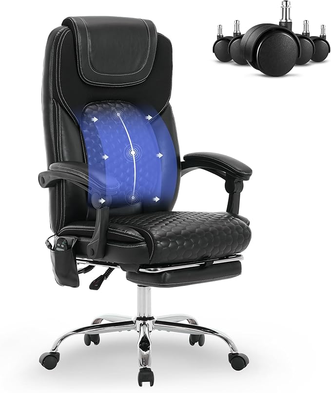 Massage Office Chair with Heat and Footrest –Reclining Desk Chair, Big and Tall - Image 9