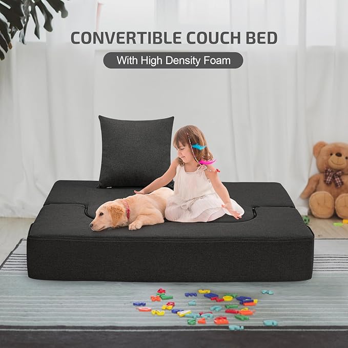2-in-1 Folding Sofa Bed with Pillow - Image 3