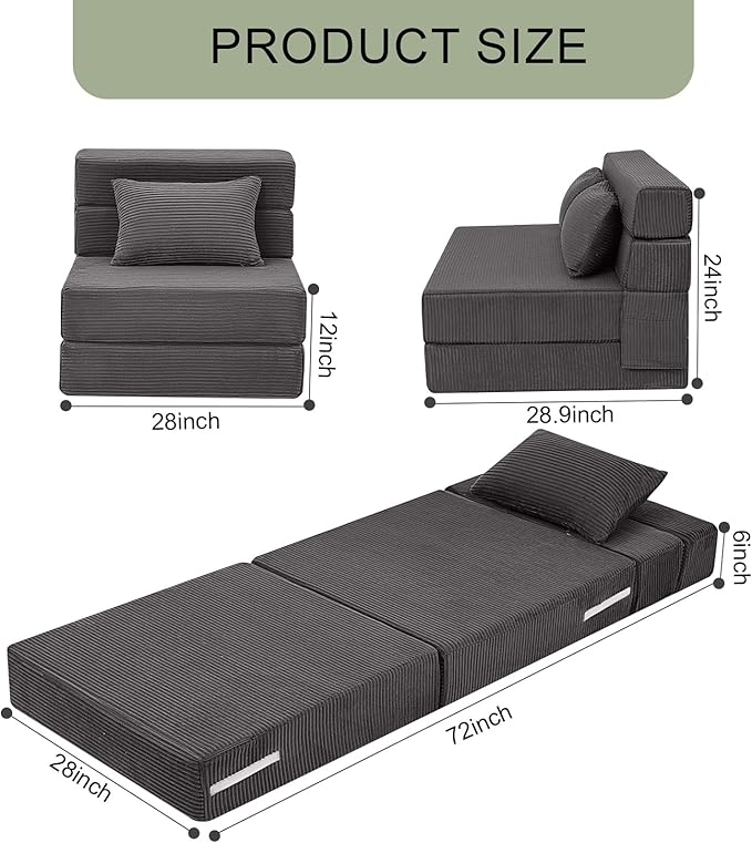 MeMoreCool Boneless Folding Sofa Bed Single, Corduroy Convertible Sleeper Chair - Image 2