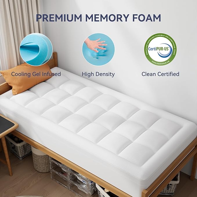 ELEMUSE Twin XL Dual Layer 3 Inch Memory Foam Mattress Topper - Image 3