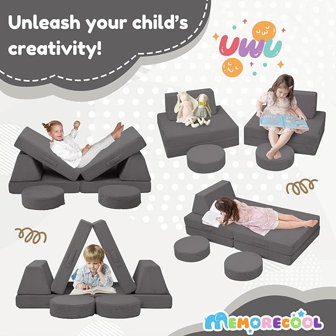 MeMoreCool Kids Couch for Playroom, Corduroy Convertible Toddler Couch - Image 3