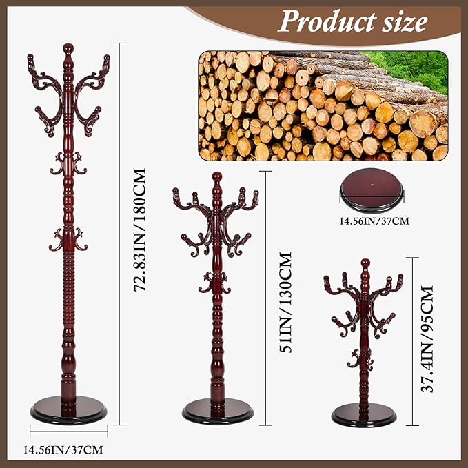 Wooden Coat Rack Freestanding, Vintage Coat Racks - Image 2