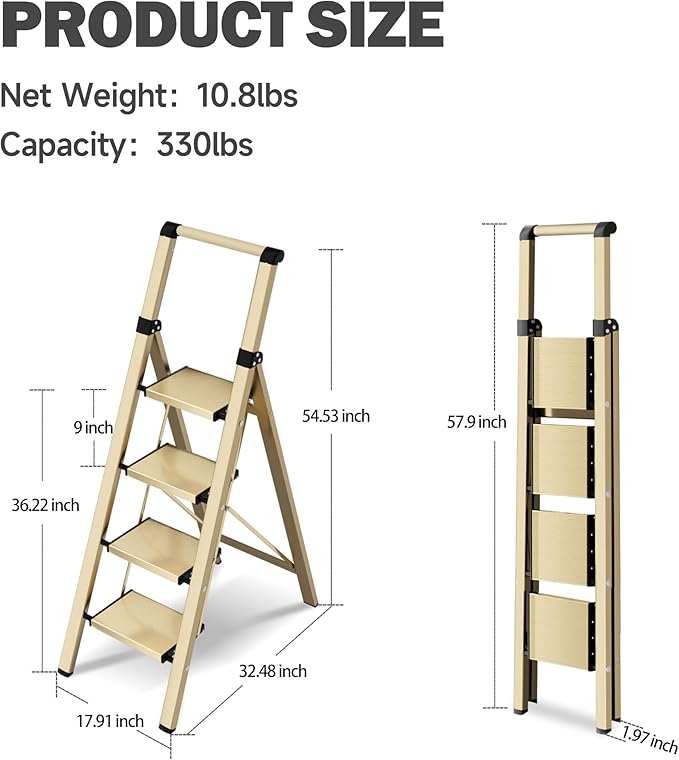 4 Step Ladder, Lightweight Folding Step Stool - Image 6