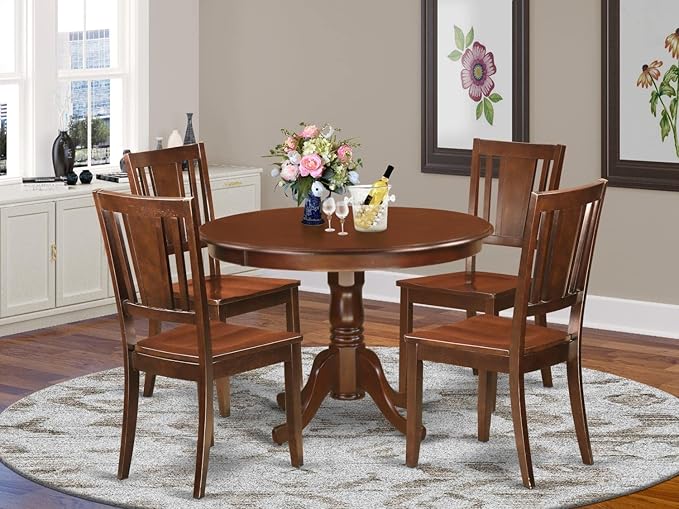 East West Furniture HLDU5-MAH-W 5 Piece Dining Set Includes a Round Dining Room - Image 6