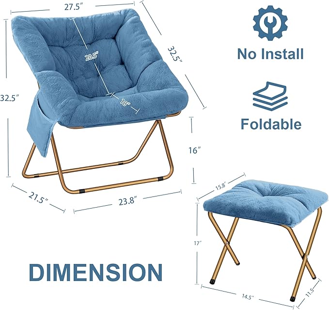 Comfy Saucer Chair for Adults, Foldable Living Room Chairs, Soft Faux Fur - Image 3