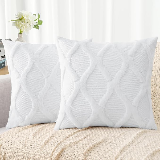 decorUhome Throw Pillow Covers 20x20 Inch Set of 2, Soft Plush Faux Fur Wool by decorUhome
