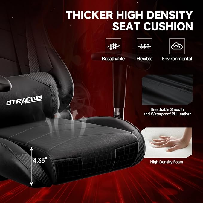 GTRACING Gaming Chair with Reclining Backrest, Adjustable Height and Swivel Base - Image 6