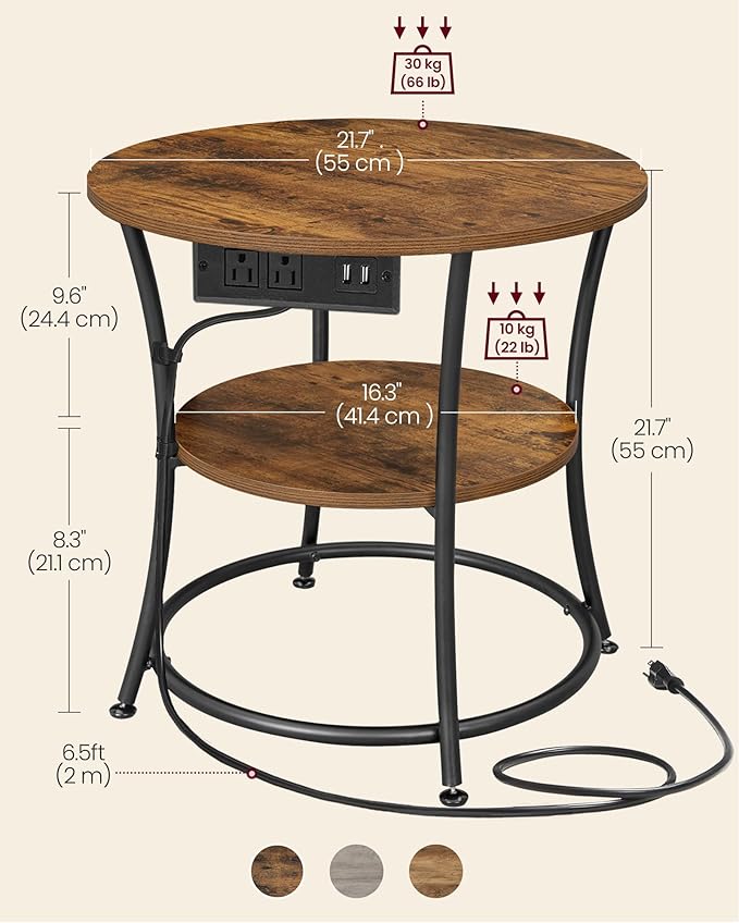 VASAGLE Side Table, 2-Tier Round End Table - Image 2