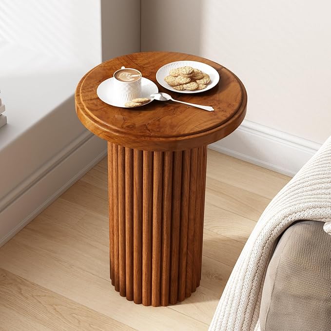 Round Wood Side Table, Fluted Accent Table, Small End Table - Image 3