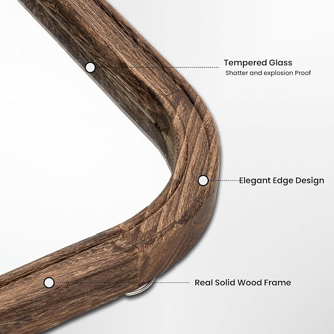 20"x30" Solid Wood Bathroom Mirror Arch Tempered Glass - Image 4