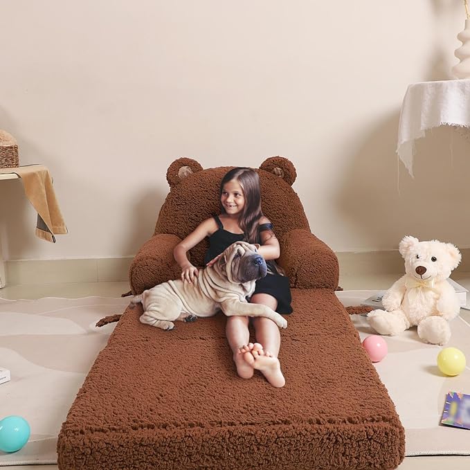 Foldable Sofa for Kids, Sherpa Teddy Bear Toddler Couch - Image 6