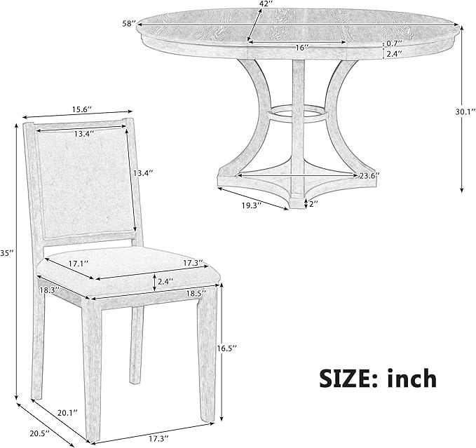 Merax 5-Piece Extendable Round Dining Table Set 42"-58" Retro Functional Table - Image 7